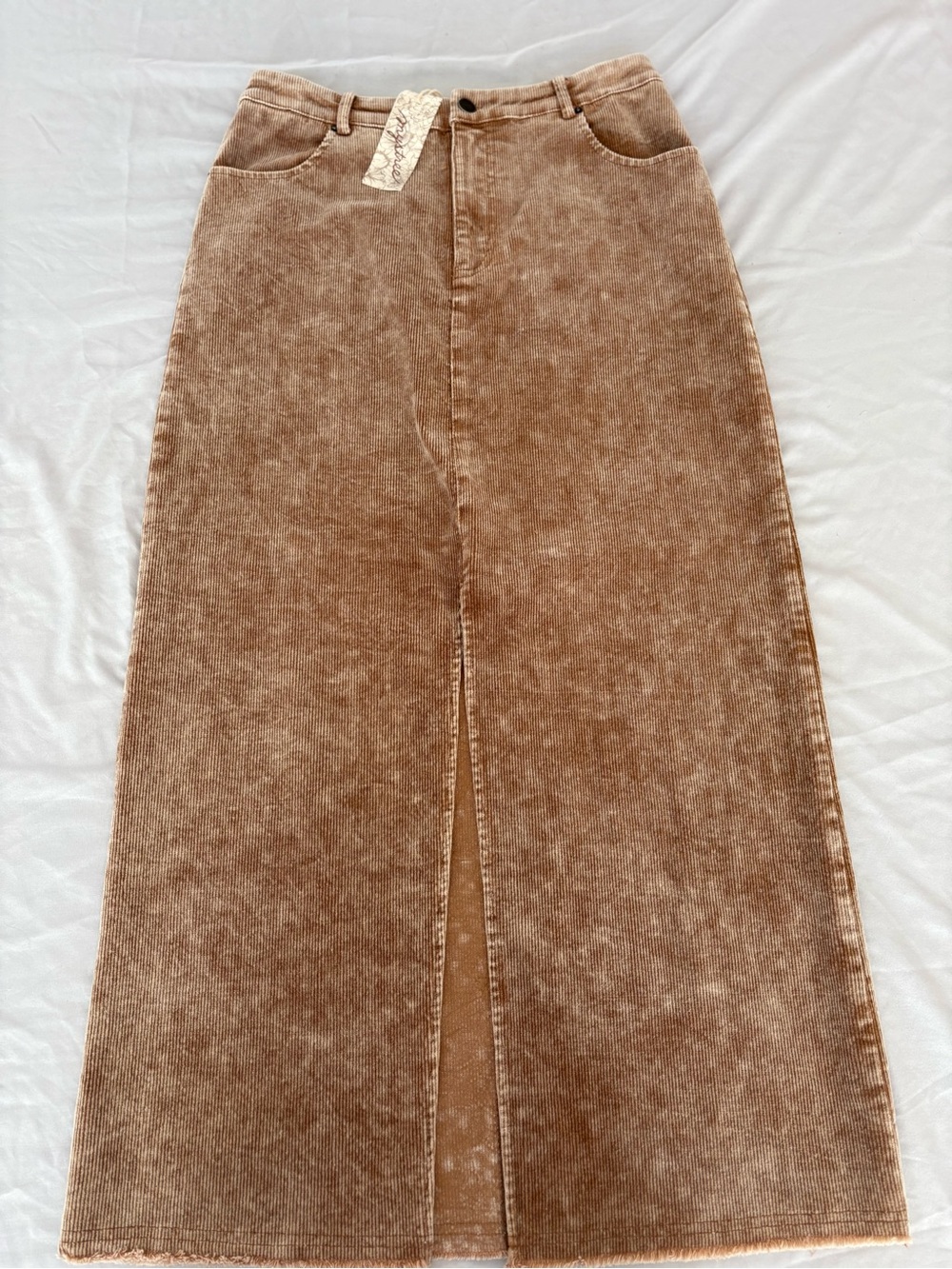 NWT Mystree Tan Brown Corduroy Maxi Skirt with Front Slit